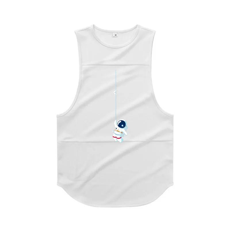 

Muscleguys Running Vests Men Space Astronaut Funny Print Bodybuilding Tank Tops Mesh Quick Dry Gym Fitness Sports Workout Sleeveless Shirt XXL білий