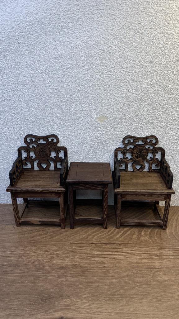 Mini Chinese Style Wooden Table Chair Stove Model Scene Decoration Ornament Taishi Chair for 1/12 1/8 Scale BJD Action Figures