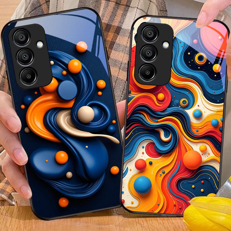 Color Ink Dot White For Samsung Galaxy A15 5G 54 4G 51 50 24 35 90 71 12 51 53 52S 80 22 34 Black Tempered Glass Phone Case