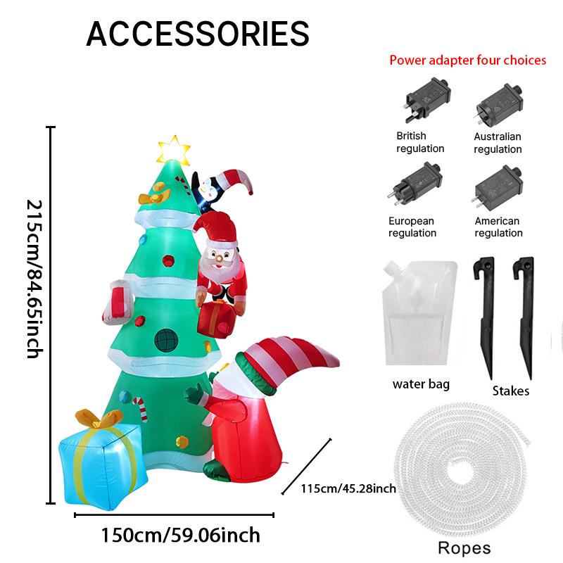 6.8FT LED Lit Inflatable Xmas Yard Decor Christmas Tree with Santa Elf Penguin Christmas Supplies Home Decor Ornaments Toy Gifts