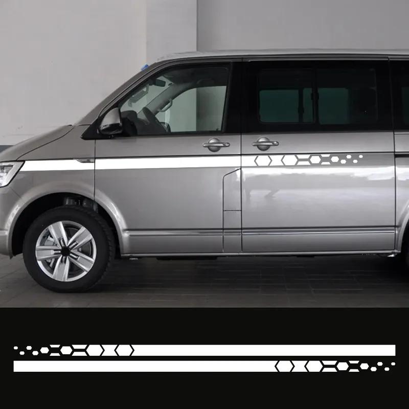 Car Styling Stripes Side Graphics Waistline Vinyl Decals Stickers For VW T4 T5 T6 Transporter Camper Van Honeycomb Hex Decor