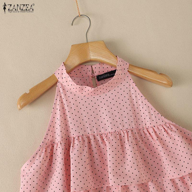 ZANZEA Women Polka Dot Print Casual Off Shoulder Sleeveless Vest Tops