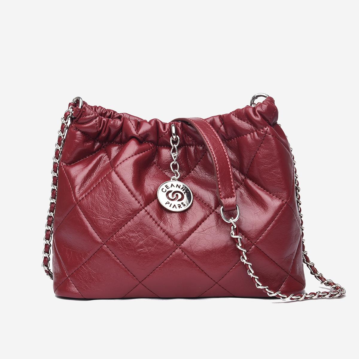 

Премиальная ромбовидная цепочка, сумка-ведро для通勤, женская, большой вместимости, с французским характером, универсальная на плечо, сумка-мессенджер 26*20*10 красный