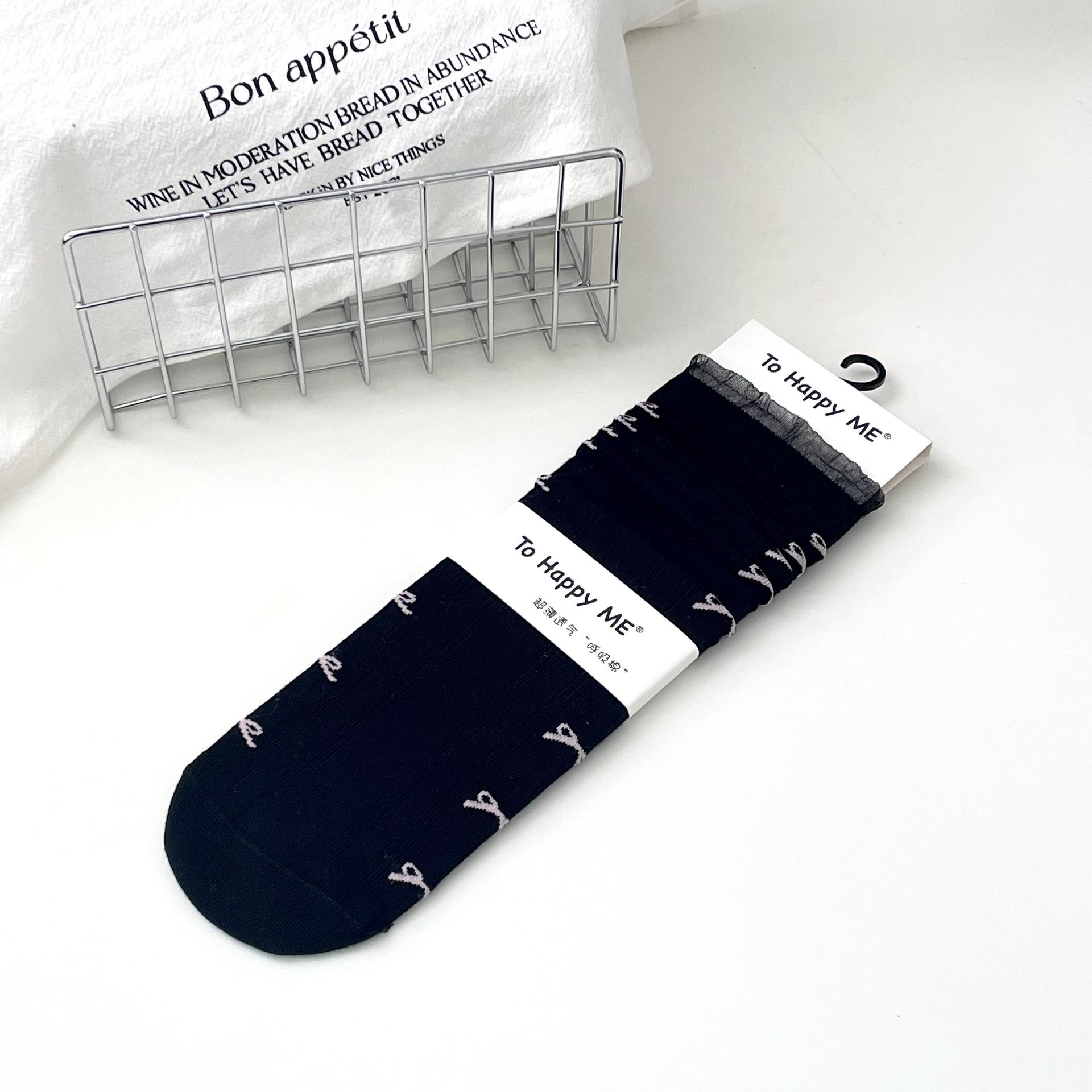 Корейские кружевные носки без косточек Тонкие носки атмосферной группы Цветочный бант Носки с махрой