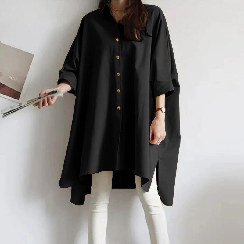 ZANZEA Women Turn Down Collar Loose Casual Long Sleeve Plain Blouse