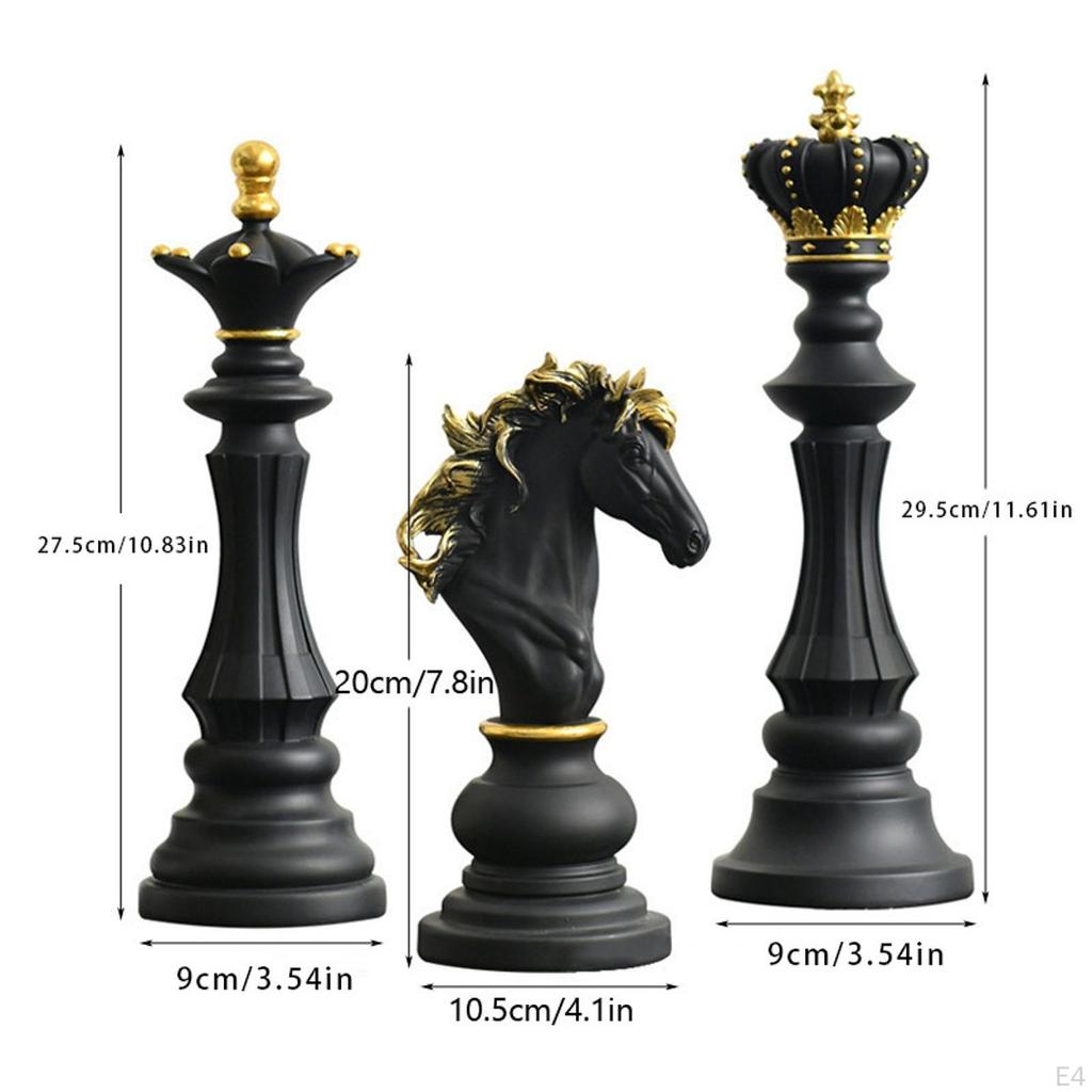 3 Pieces Chess Statues Chessmen Ornaments Crafts International Figurines Resin