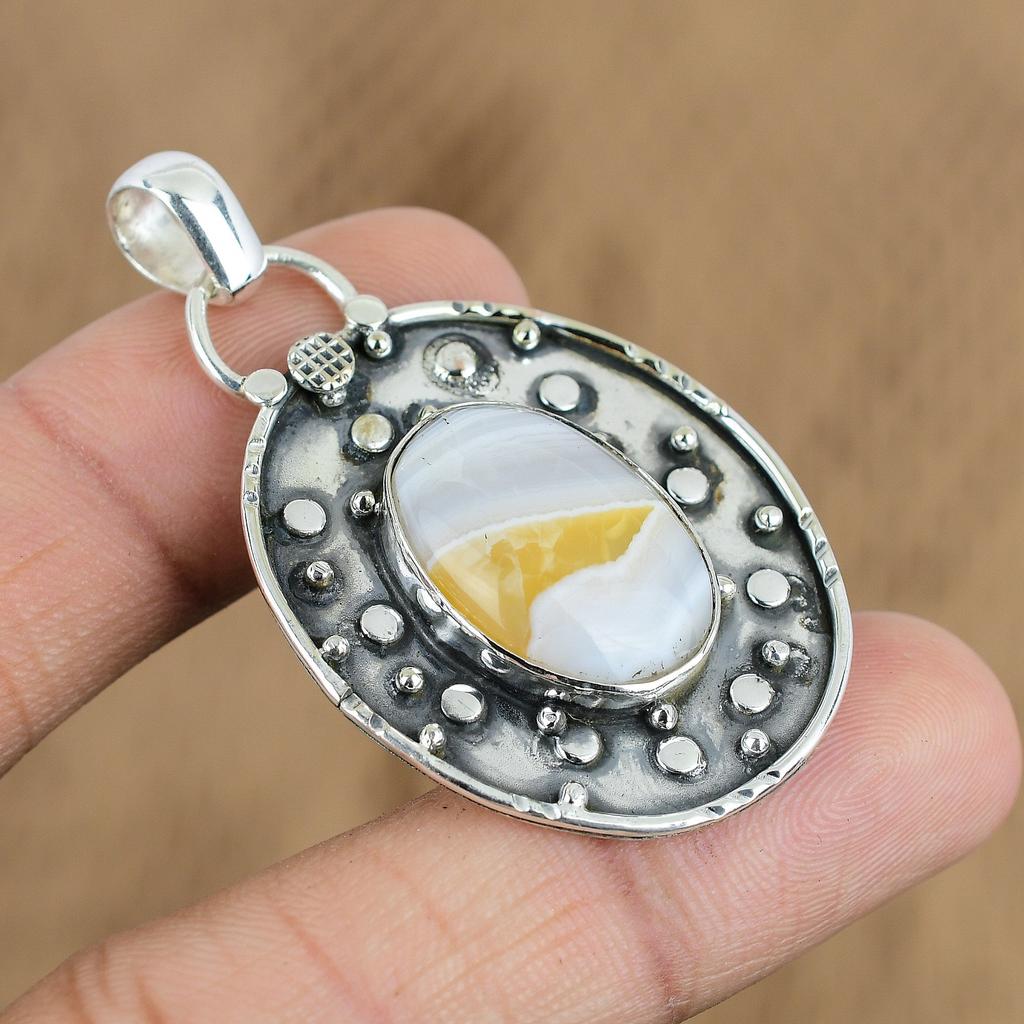 Natural Botswana Agate Gemstone Jewelry 925 Sterling Silver Pendant For Women