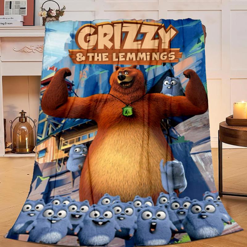 1PC Bear And Blue Critter Adventure Flannel Blanket Gift, Suitable for Both Men And Women, Soft Ideal for Beds And Sofa, Birthday Or Christmas Gift