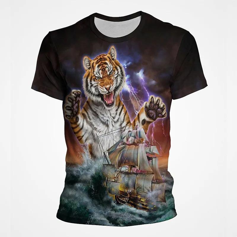 

Летний топ с круглым вырезом и 3D-принтом с животным узором, модная повседневная мужская футболка с коротким рукавом XS