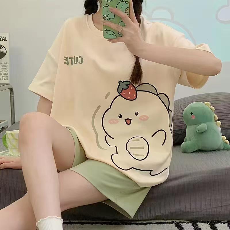 Women's Summer Cartoon Pajama Set - Cute Short Sleeve and Shorts, Plus Size, Lightweight Home or Outdoor Wear