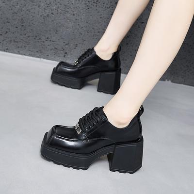 Thick Heel Loafers Women's 2025 Autumn New Muffin Thick Sole Heightening Women's Shoes Versatile High Heel British Style Small Leather Shoes