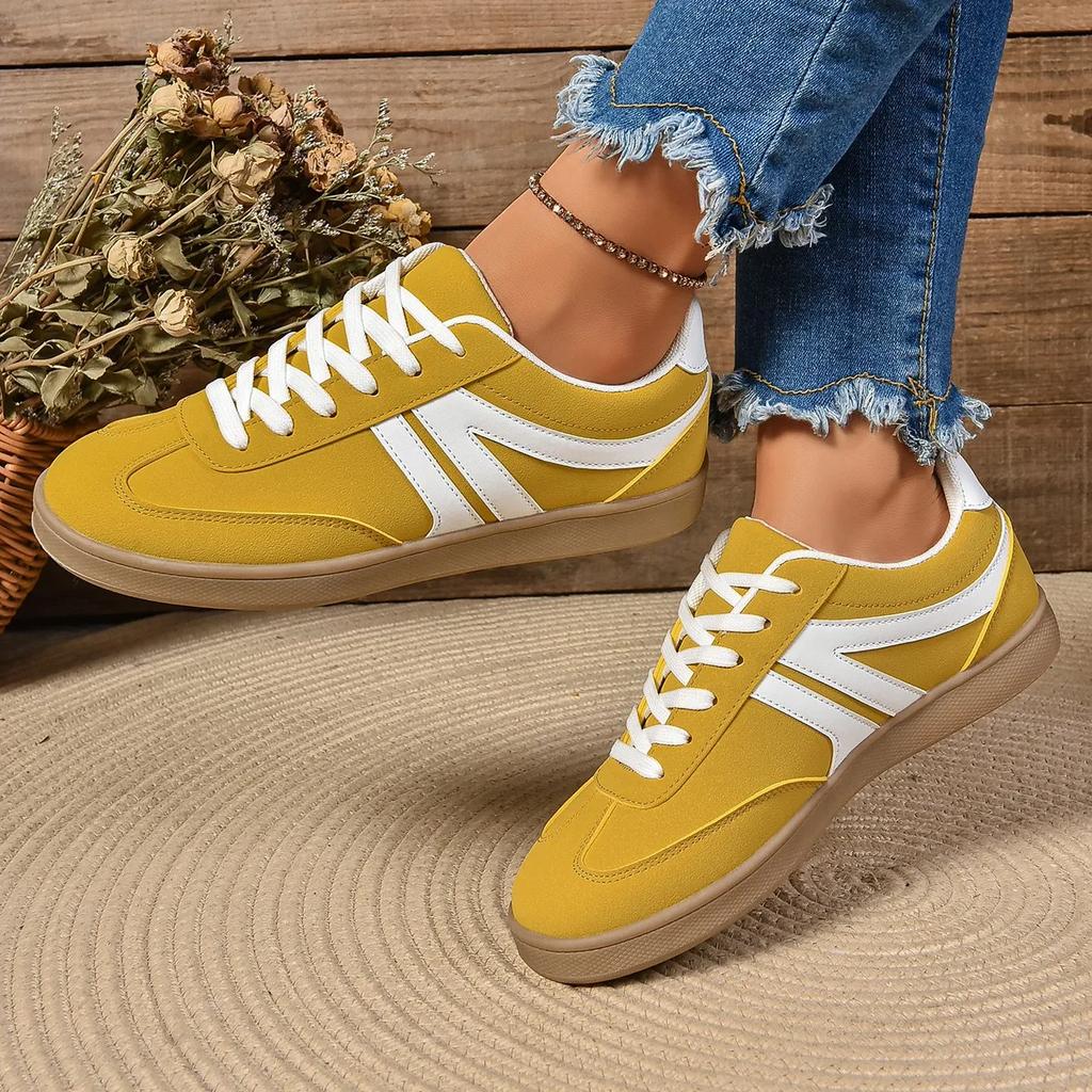 Yellow Women Sneakers 2024 Autumn Luxury Flat Loafers Comfortable Lace-up Soft Female Sneakers Lightweight Outdoor Shoes 35-43