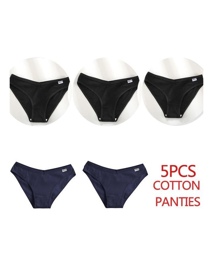 FINETOO 5Pcs/Set Women Cotton Panties Female Underwear Solid Color Underpants Sexy Lingerie Knickers for Woman Briefs Intimates