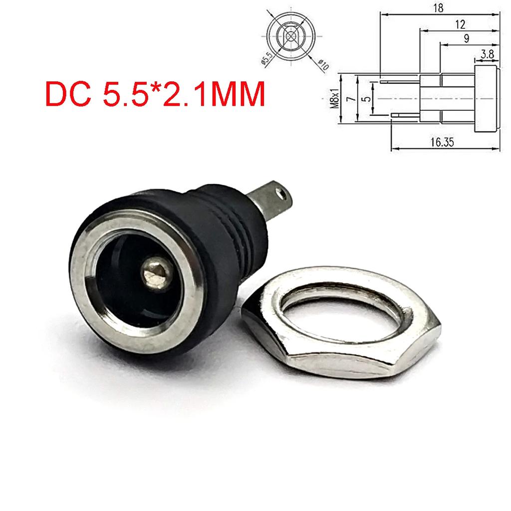 5.5mm X 2.1mm / 5.5 X 2.5mm DC Power Jack Socket Female Panel Mount Connector Metal Panel Mount Interface Plug Wire Terminals