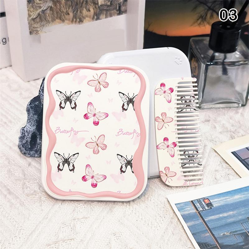 White Rabbit Bow Flip-Top Folding Makeup Mirror Portable Pocket Mirror Women Rectangle Cosmetic Make Up Mirror With Comb