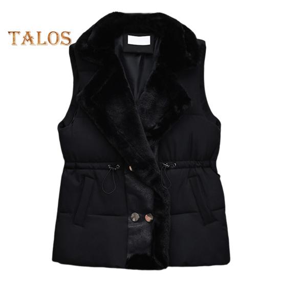 

Женская зимняя куртка с завязками на талии, отложным воротником, толстым плюшевым подкладом, без рукавов, с карманами, застежкой на пуговицы, уличный жилет M чёрный