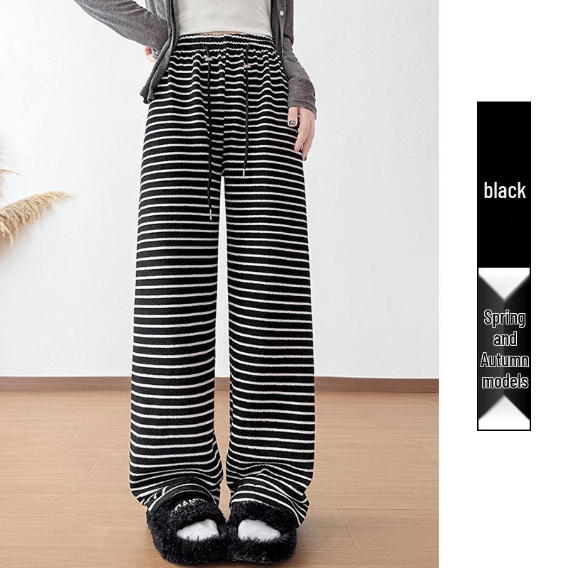 Maternity Striped Wide-Leg Pants: Lambswool, Velvet-Lined, Slimming Fit for Autumn/Winter 2025 XL