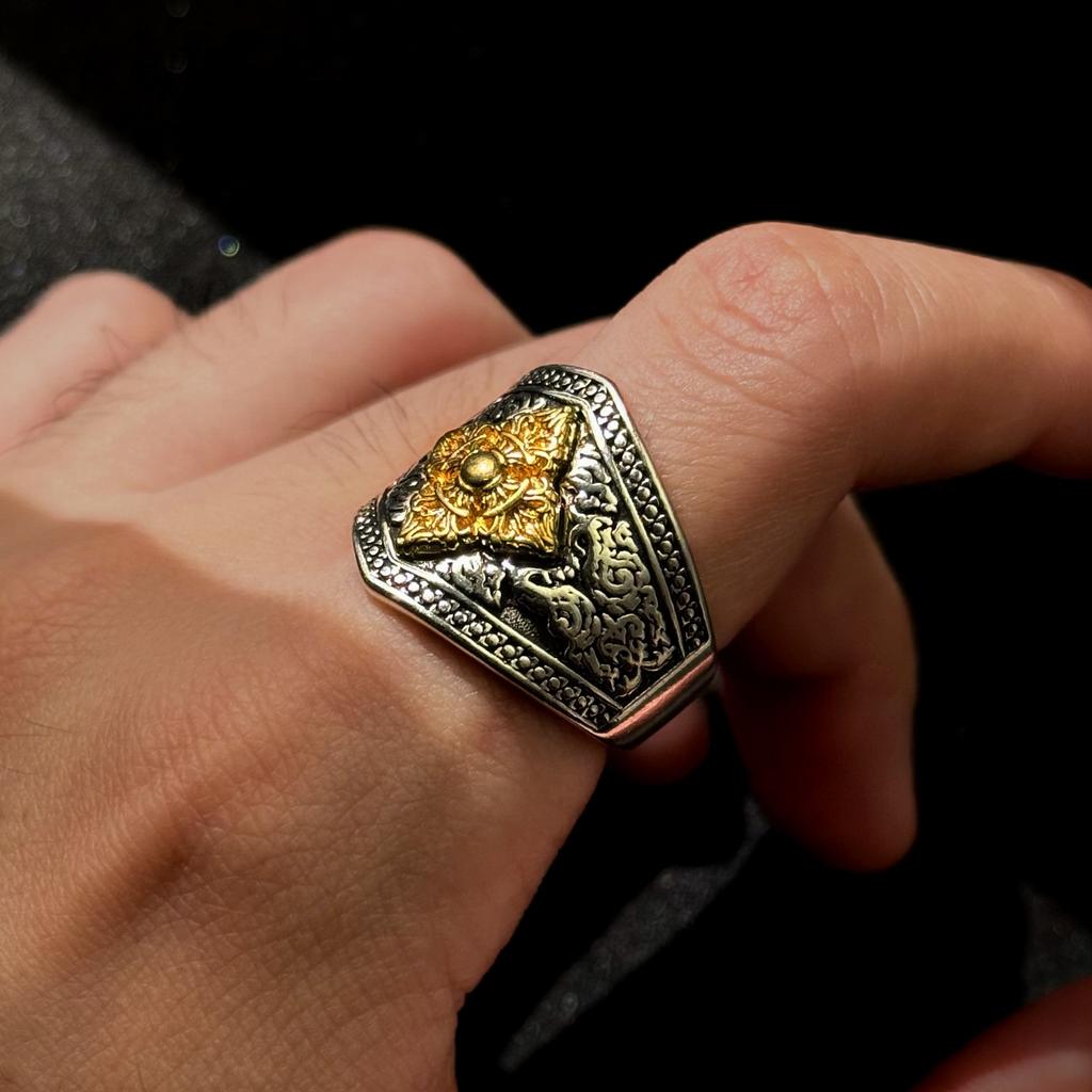 Retro Double Dorje Crossed Vajra Adjustable Open Ring For Men Silver-plated Copper Gothic Jewelry Tibetan Buddhist Accessories