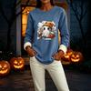 Women's Lined Long Sleeve Neck Halloween Print Top