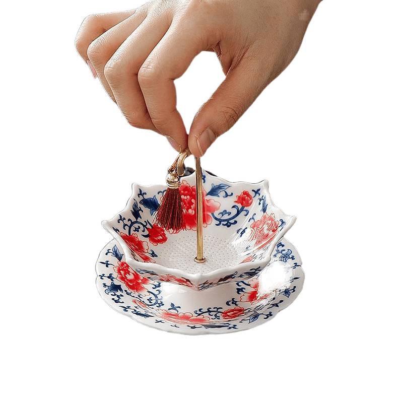 Blue & White Porcelain Umbrella Tea Strainer: Ceramic Tea Filter for Tea Ceremony & Table Decorations.