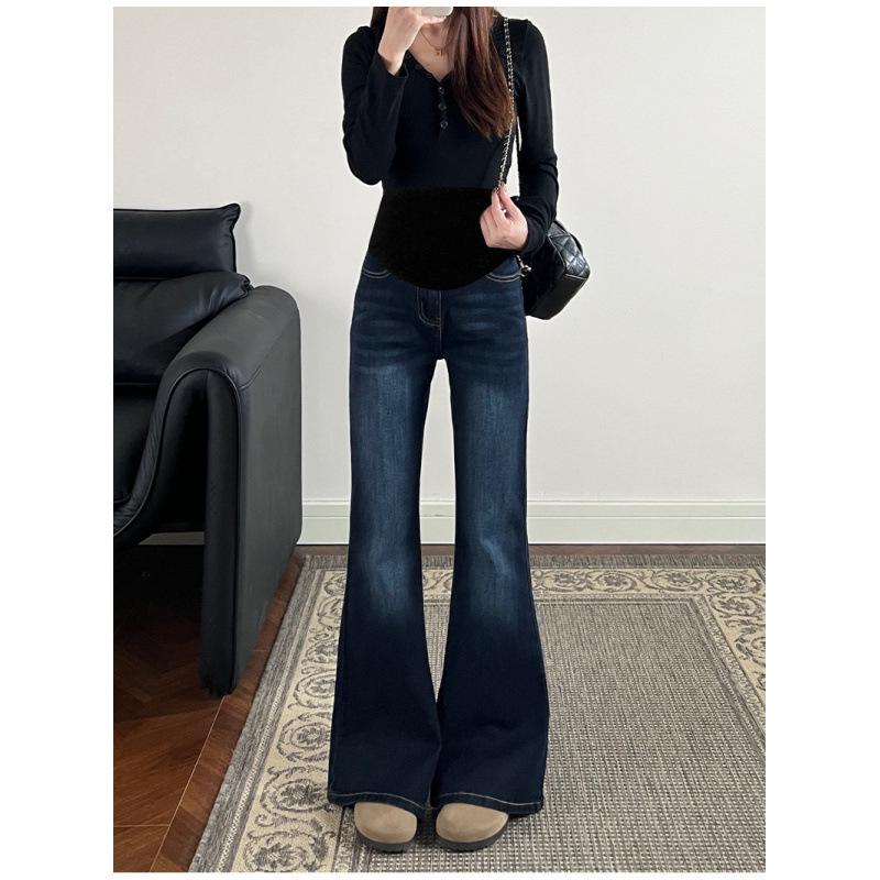 2026 New Korean Style Maternity High Waist Flare Denim Pants M