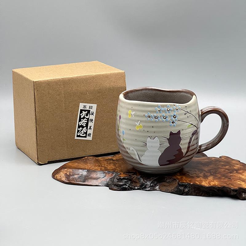 

Japanese Kutani Handmade Gold Flower Cat Mug Coffee Cup Tea Cup Wedding Birthday Gift Home Use 201-300ml
