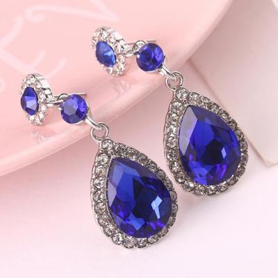 Party Women Shiny Rhinestone Inlaid Waterdrop Long Dangle Stud Earrings