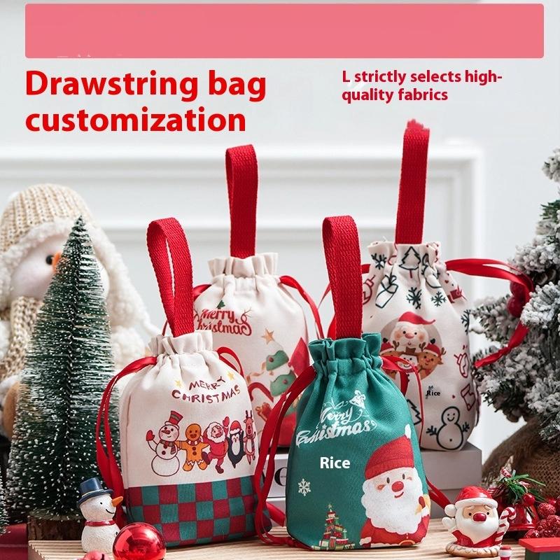 Cartoon Christmas Drawstring Apple Gift Bag Candy Cookie Packaging Bag Creativity Canvas Bag Christmas Party Decoration Kids