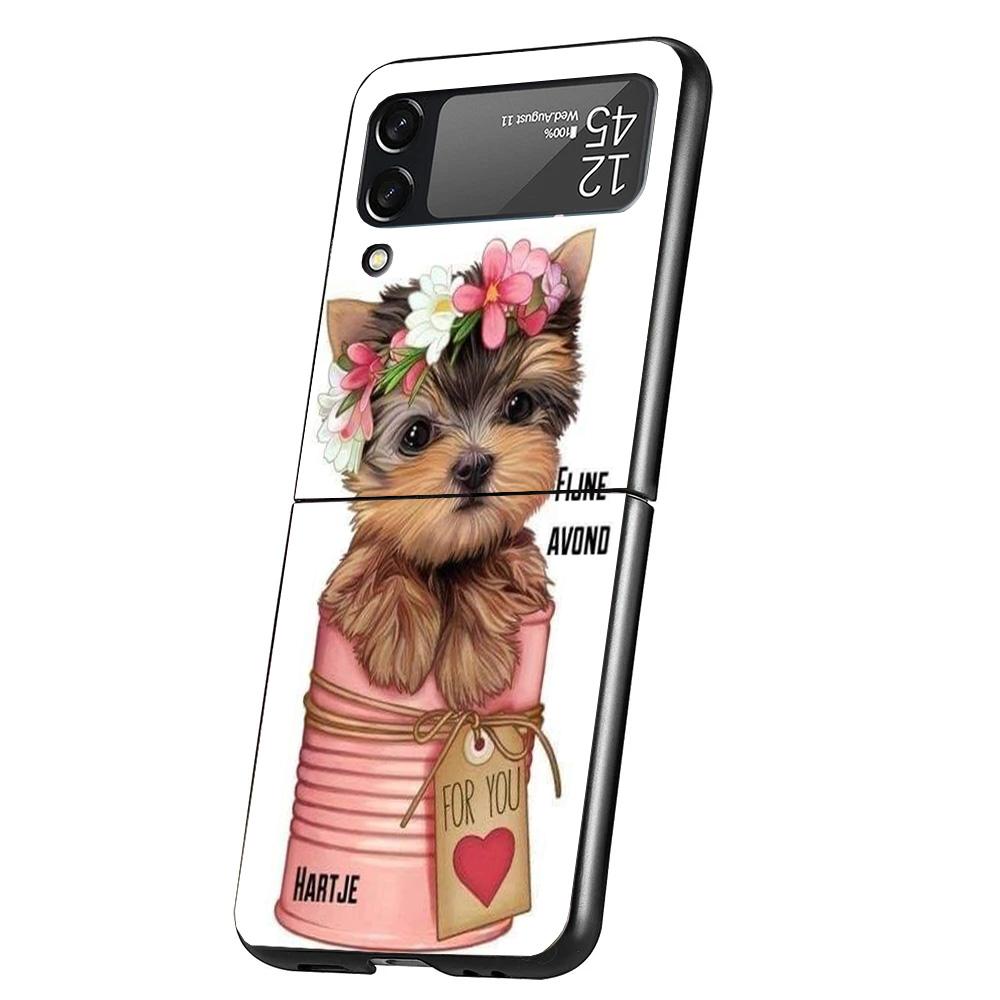 Yorkshire Terrier Hund Welpe Hülle Handyhülle Für Samsung Galaxy Z Flip 7 6 5 4 3 5G Flip7 Flip6 Flip5 Flip4 Flip3 Schwarz Fundas S