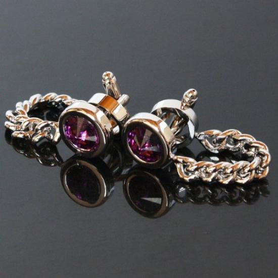 Cufflinks Amethyst and Swarovski Cufflinks with Chain [Kamakura Workshop]