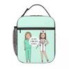 Cartoon Ladies Nurse Doctor Printed Portable Lunch Box for Women Multifunction Cooler Thermal Food Insulated Lunch Bag