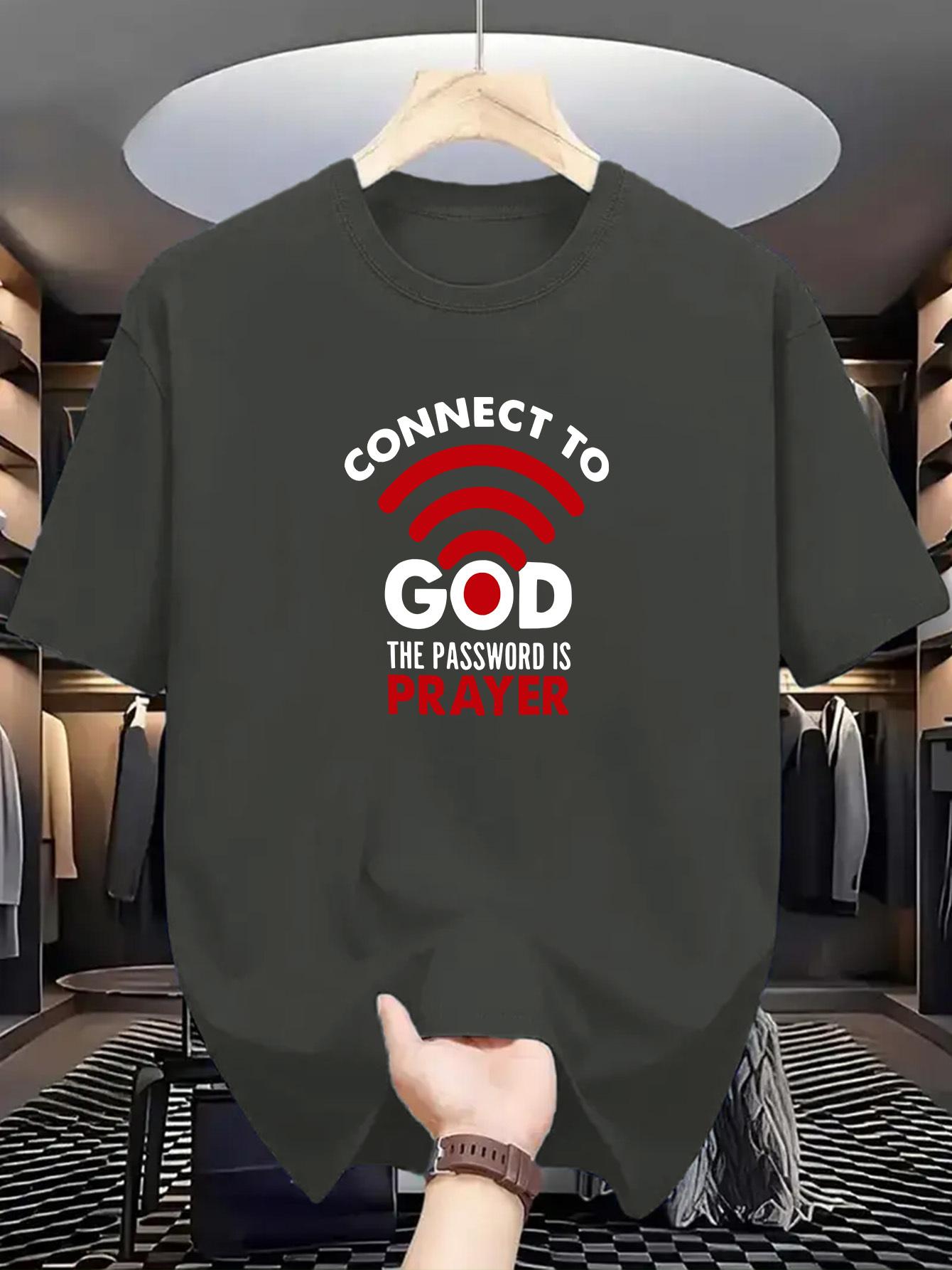 

Men s God Print Casual T-Shirt - Comfortable Round Neck L