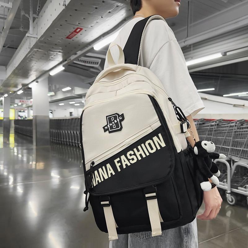 Men Letter Print Backpack Color Block Student Schoolbag Women Large Capacity Backpack