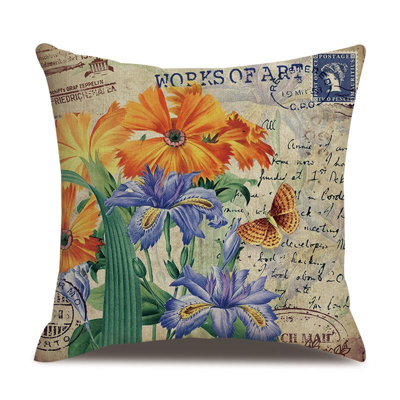 Linen Pillowcase American Rustic Rose Sofa Cushion Cover Retro Style Car Home Soft Decoration