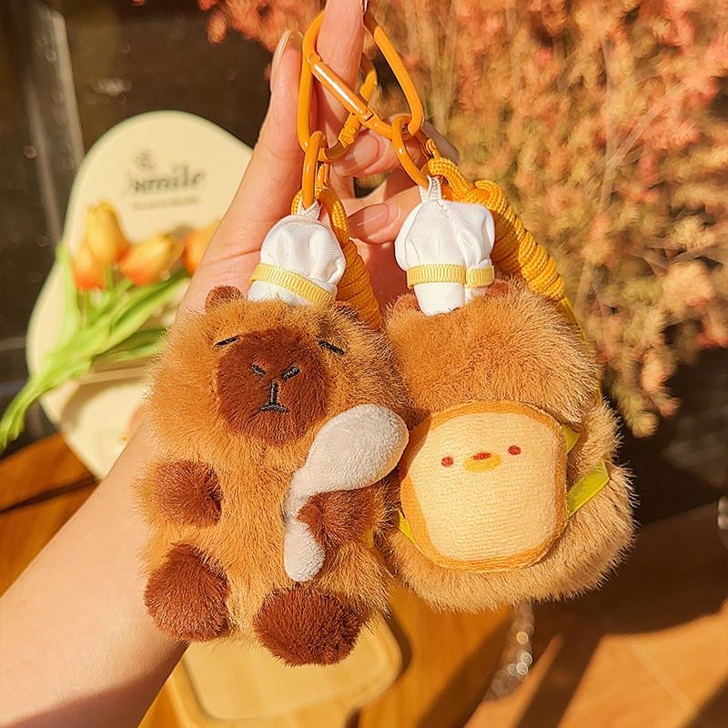 Capybara Plush Keychain Baking Wearing A Chefs Hat Toast Design Gift For
