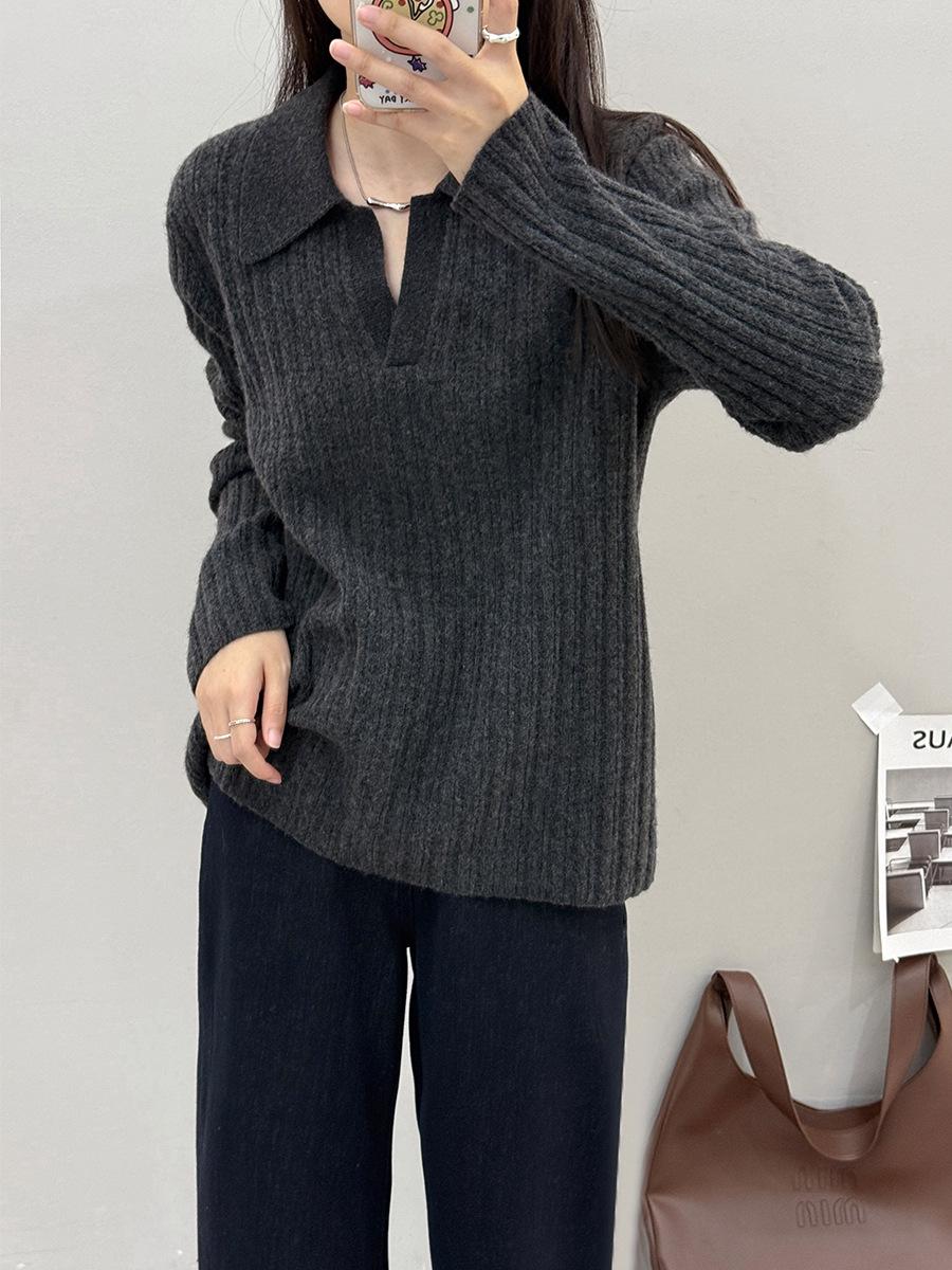 

Women’s Autumn Soft Yak Down Korean-Style Polo Collar Sweater One Size (90-145 Jin) темно-серого