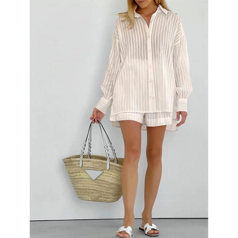 Striped Bubble Sleeve Shirt Shorts Set Stripes Puff Sleeve Shirt Shorts Suit