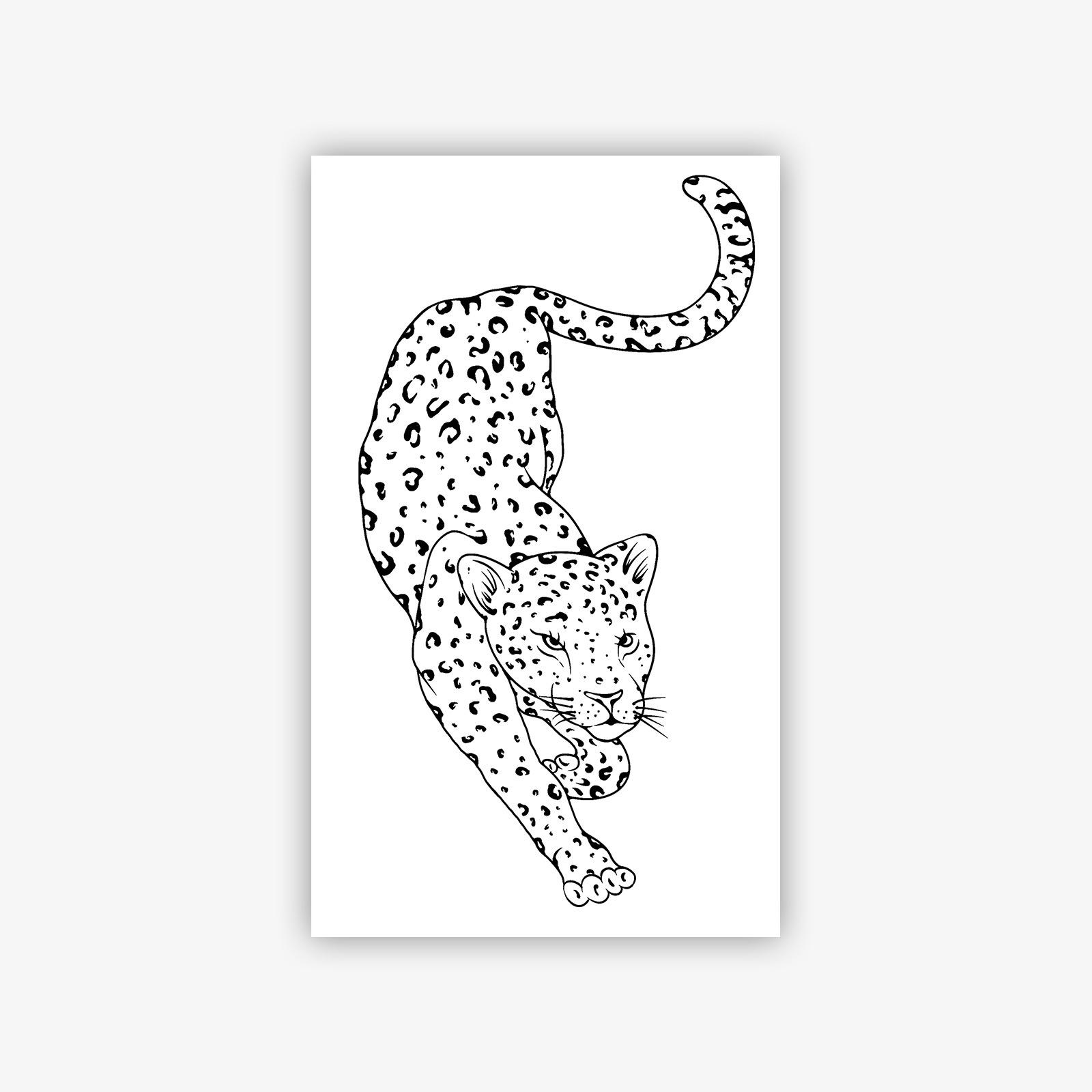 

Minimalist Lines Leopard Tattoo Sticker Cold Lazy Waterproof Lasting Waist, Abdomen, Side Waist Exquisite Animal Pattern 11*18CM
