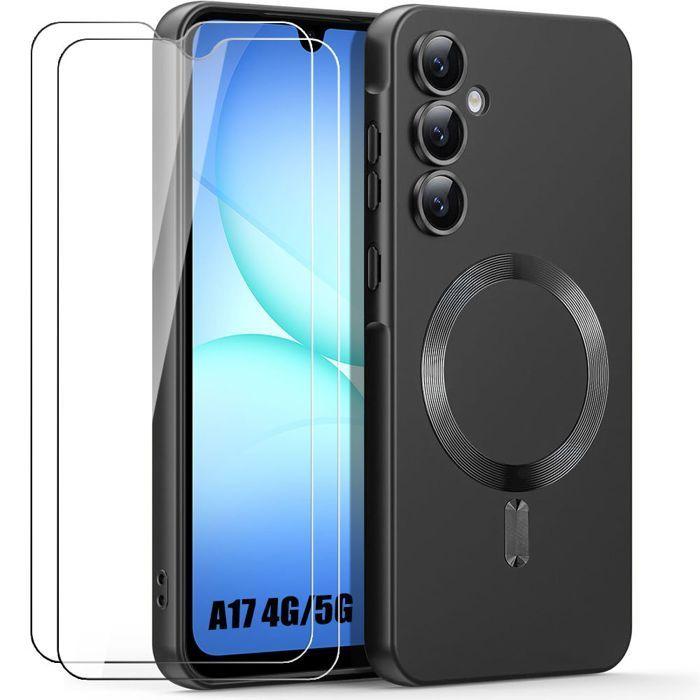 Coque de Protection - BOOLING - Samsung Galaxy A17 4G/5G - avec Cercle Magnétique Noir - 2 Verres Trempés