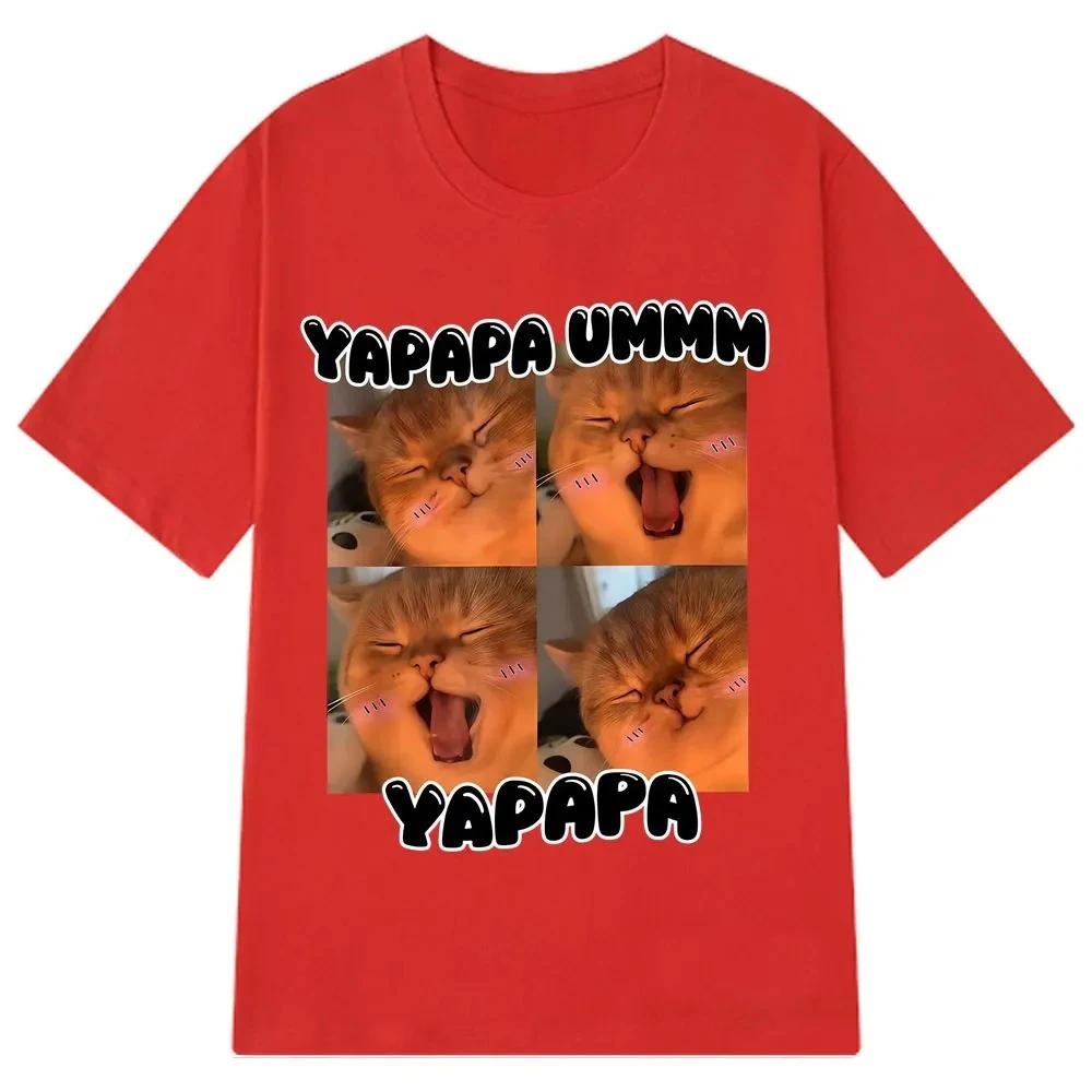 Yapapa Ummmm Fun and Cute Cat Emoji T-shirt for Women, Fashionable Casual T-shirt, Short-sleeved Harajuku Style T-shirt Top