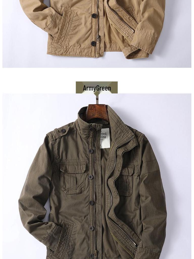 Herren Grün Camouflage Retro Jacke mit Reißverschluss - Lockerer Schnitt, Ideal für Frühling & Herbst