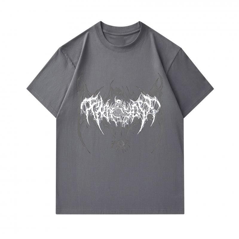 Men's 100% Cotton Crew Neck Short Sleeve T-Shirt, Death Metal Abstract Art Print Casual Breathable Tee, Gothic Dark Pattern Streetwear Top for Daily W