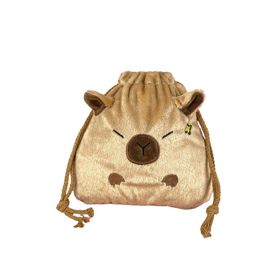 Capybara Adorable Plush Drawstring Bag Large Capacity Cute Storage Pouch