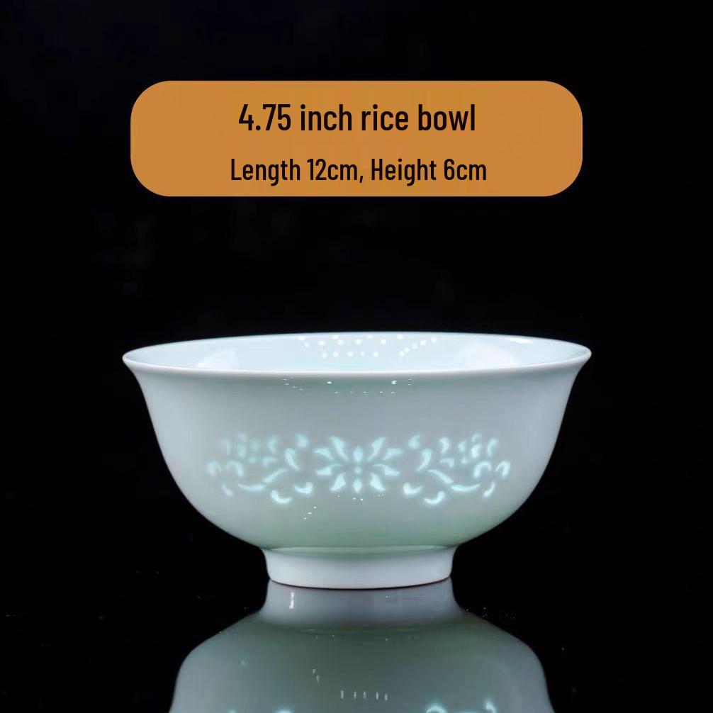 Jingdezhen Porcelain Tableware: Yingqing Linglong Underglaze Bowl & Plate Set - Easy To Clean, High-White, Gift-Ready.