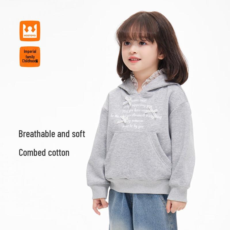 Girls Lace-trim Hooded Sweatshirt with Bow 90