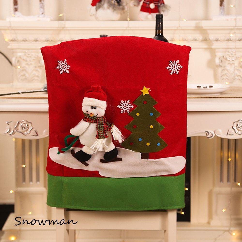 Decor Snowman Elk Santa Clause Chair Back Christmas Chair Cover Seat Covers Elastic Stretch Cover