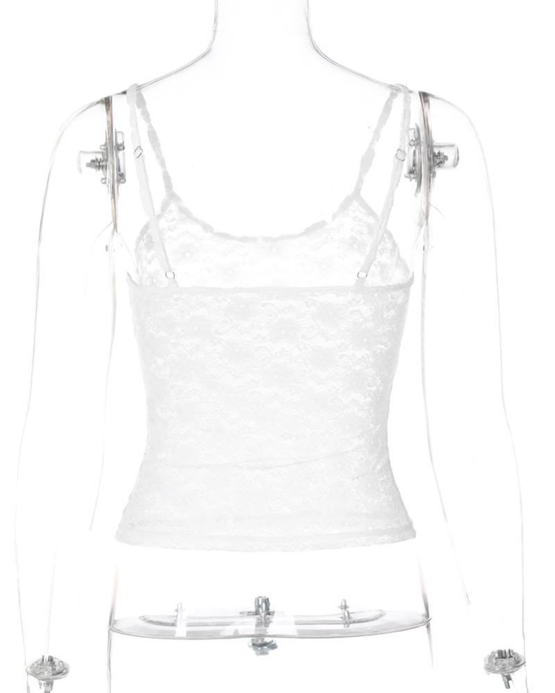 Sleeveless Sexy Lace Hollow Out Sheer Summer Sweet Crop Tops for Women Club Party Y2K Cami Tops Streetwear Clothes