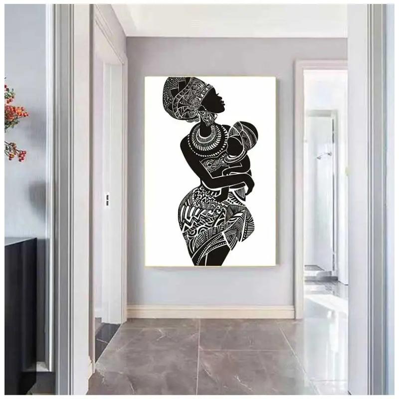 White Wall Picture Poster Print Home Decor Beautiful African Woman With Baby Bedroom Art Canvas Painting Black and