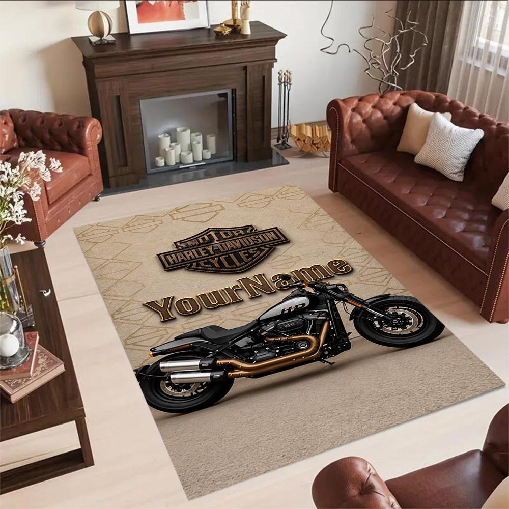 Harley-davidson Motorcycles Customizable Name Carpet Suitable for Game Room Living Rooms Study Room Dormitory Anti-slip Rug Decorate Offices