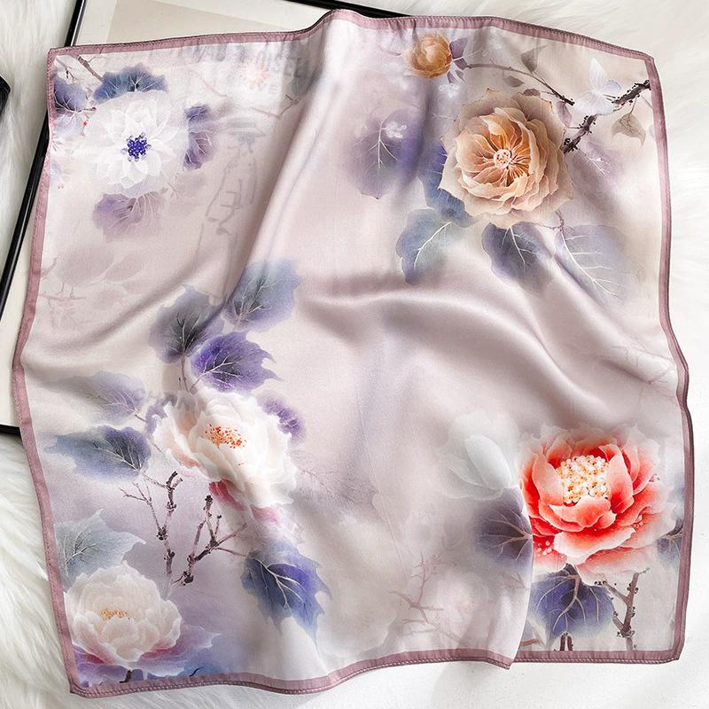 100% Pure Silk Scarf Women Neck Square Headband Scarves Bandana  Fashion Hijab Poncho Scarves Pashmina  Female Foulard 53cm